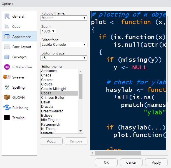 Changing R Studio Colors