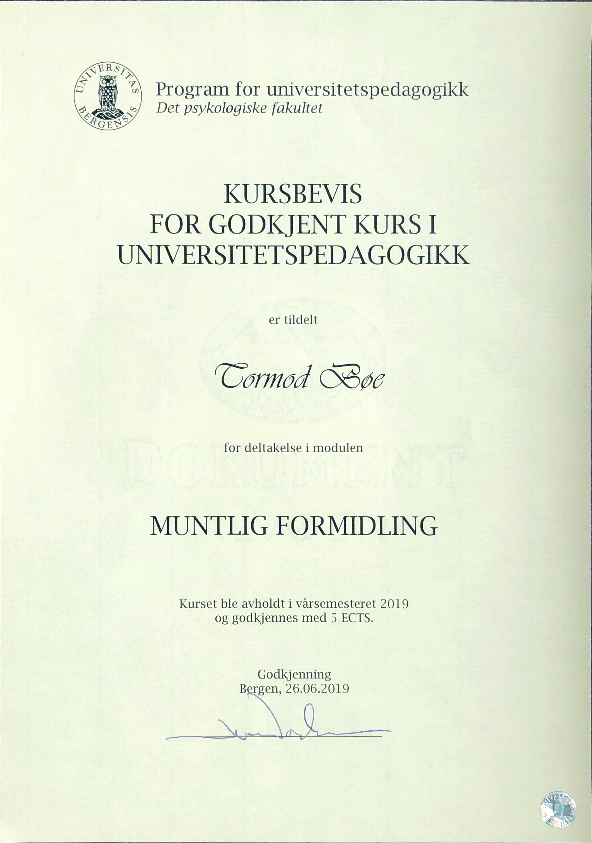 Kompetansebevis: Muntlig formidling