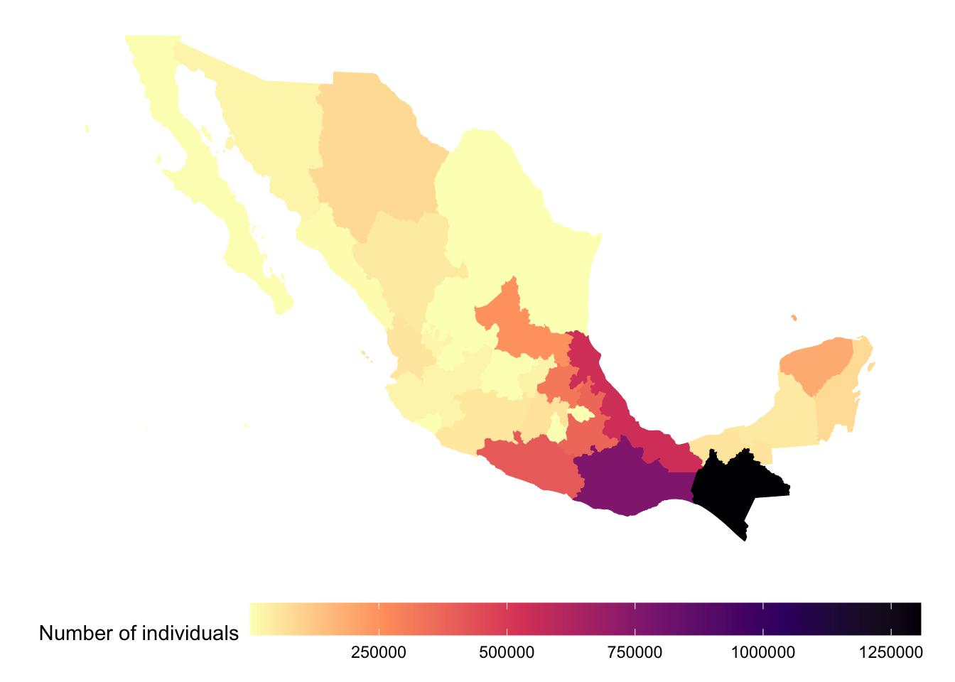 Number of individuals living in communities where 40% or more of inhabitants speak an indigenous language