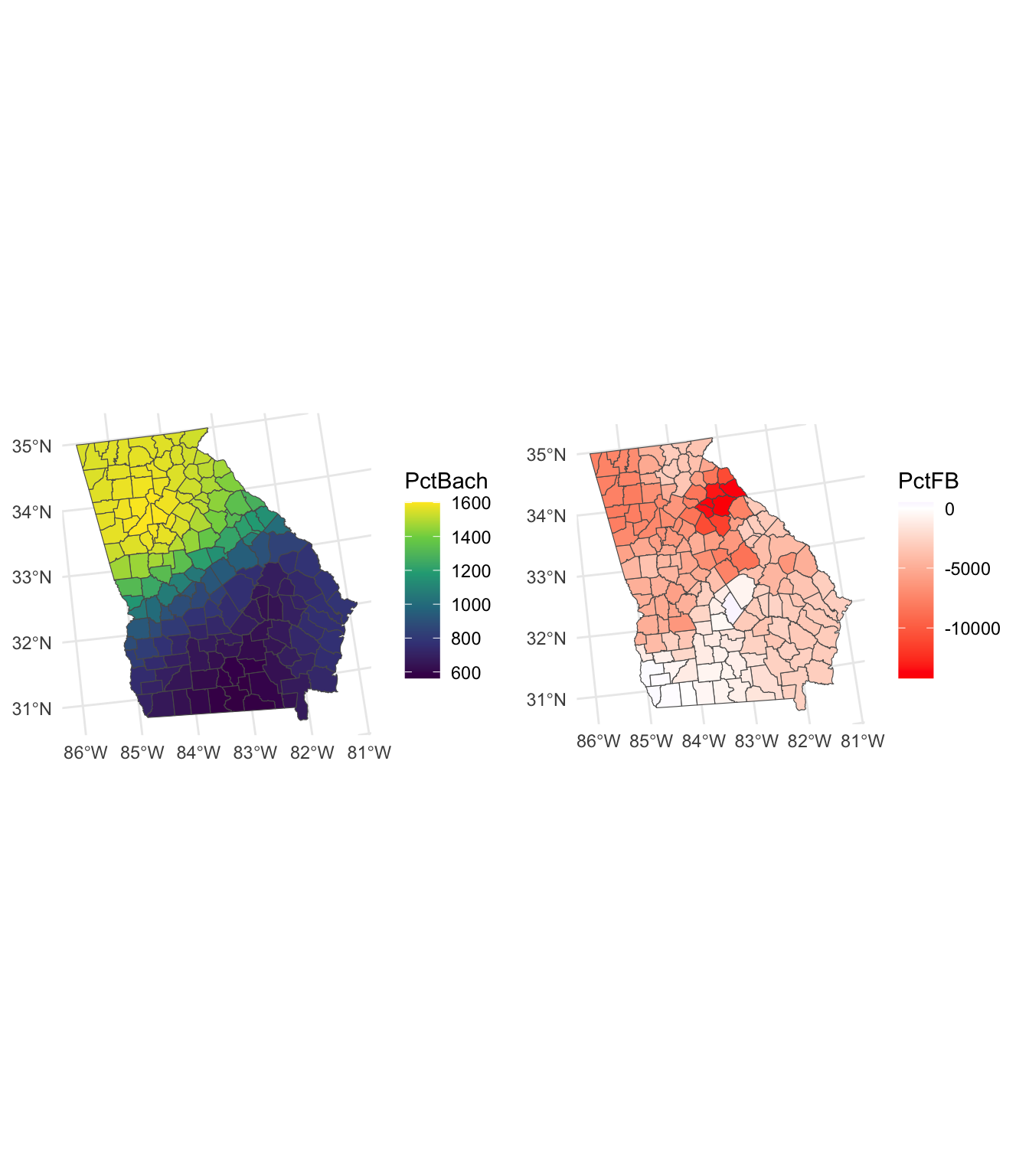 Maps of the MGWR coefficient estimates.