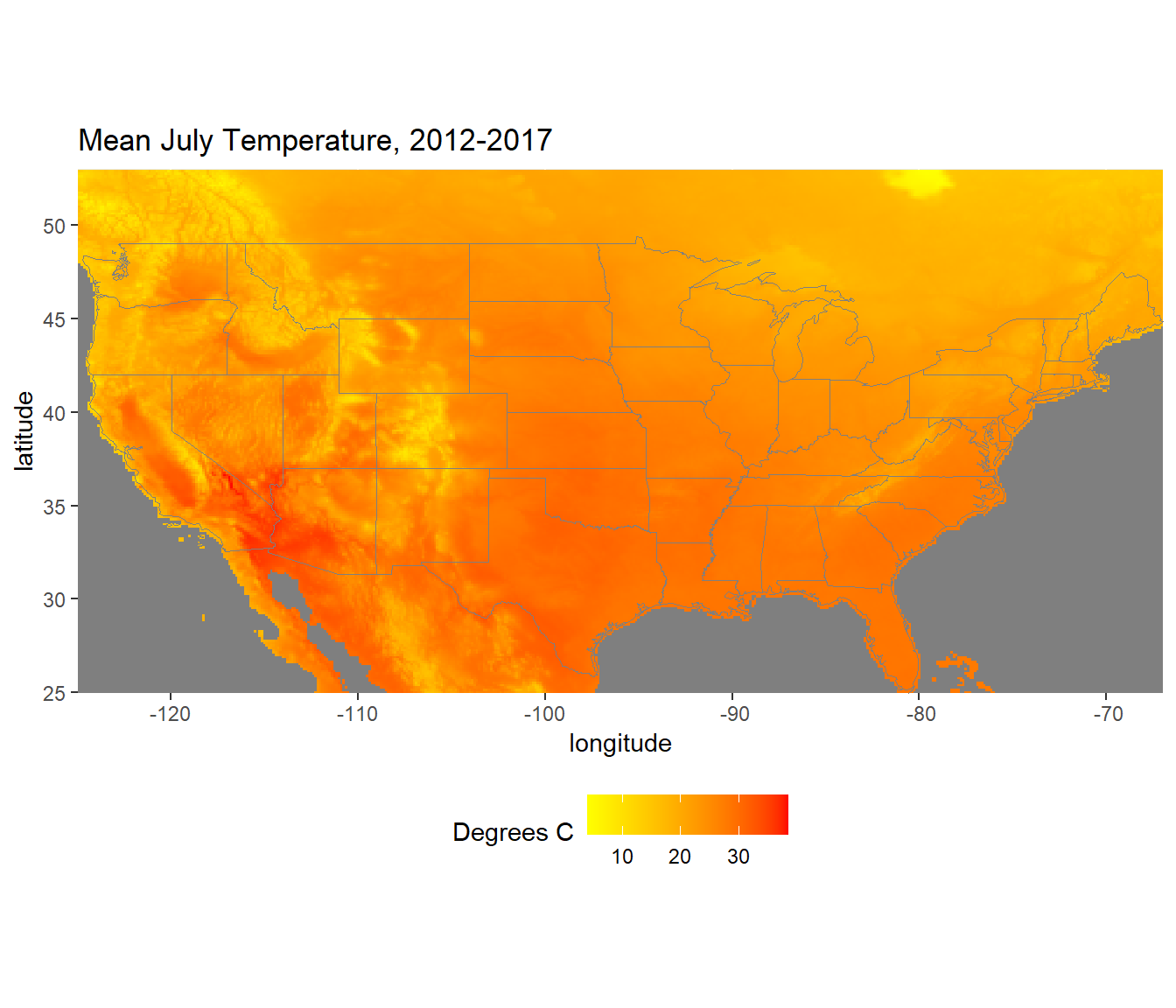 Mean July temperatures calculated from 2012-2017.