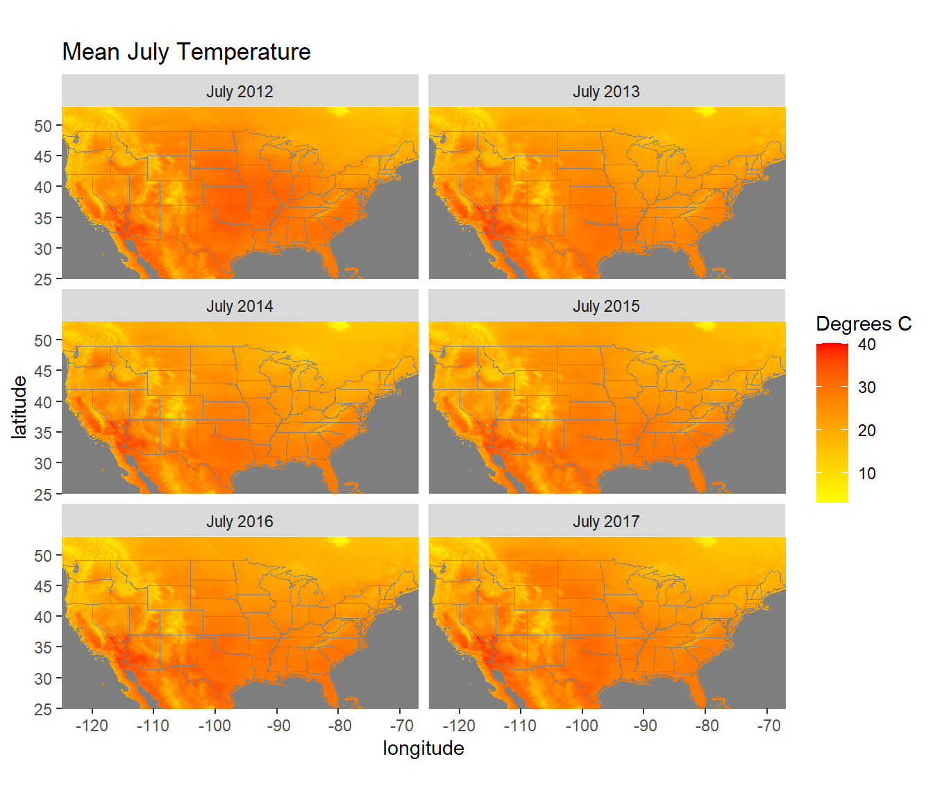 July temperatures from the NLDAS forcings dataset.