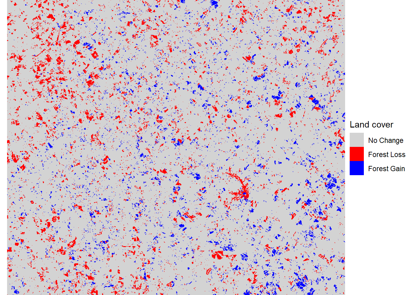 Forest loss and gain between 2001 and 2019.