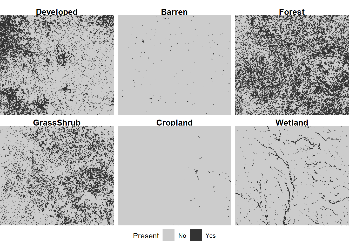 Land cover map with reclassified land cover types displayed as small multiples.