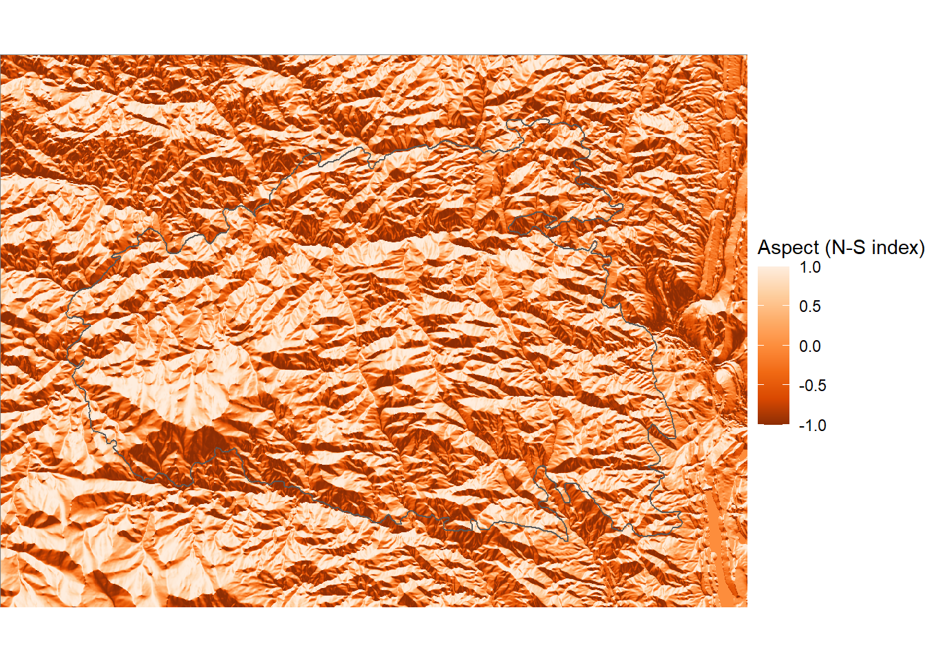 North-south aspect index within the boundary of the High Park fire.