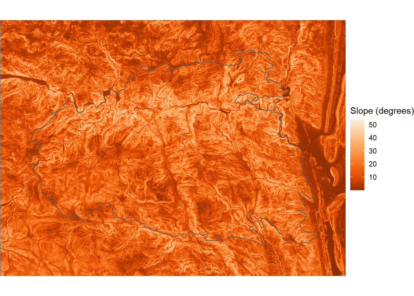 Slope angle within the boundary of the High Park fire.