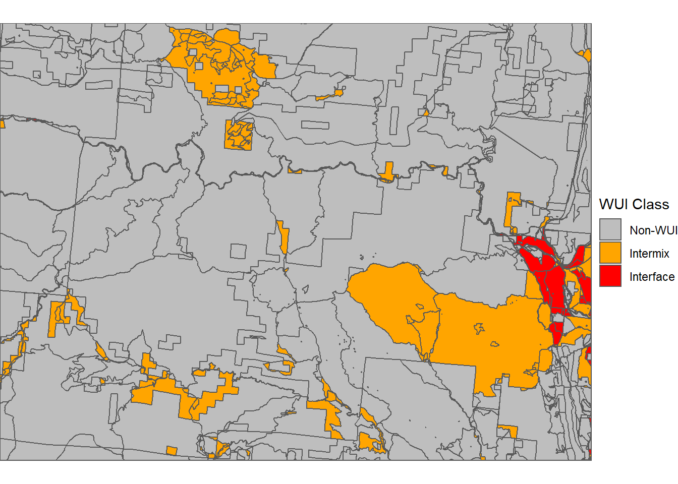 Vector data characterizing WUI classes for the High Park fire.