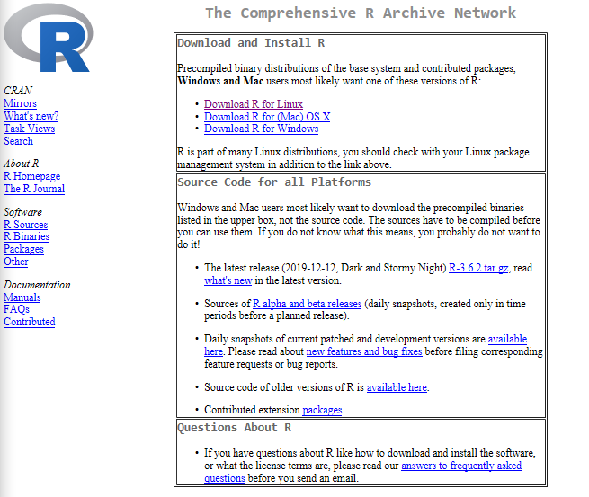 Tampilan situs CRAN.