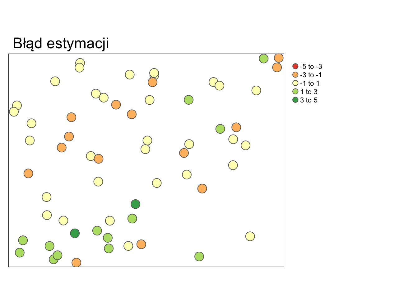 Mapa przedstawiająca rozkład przestrzenny błędów estymacji.