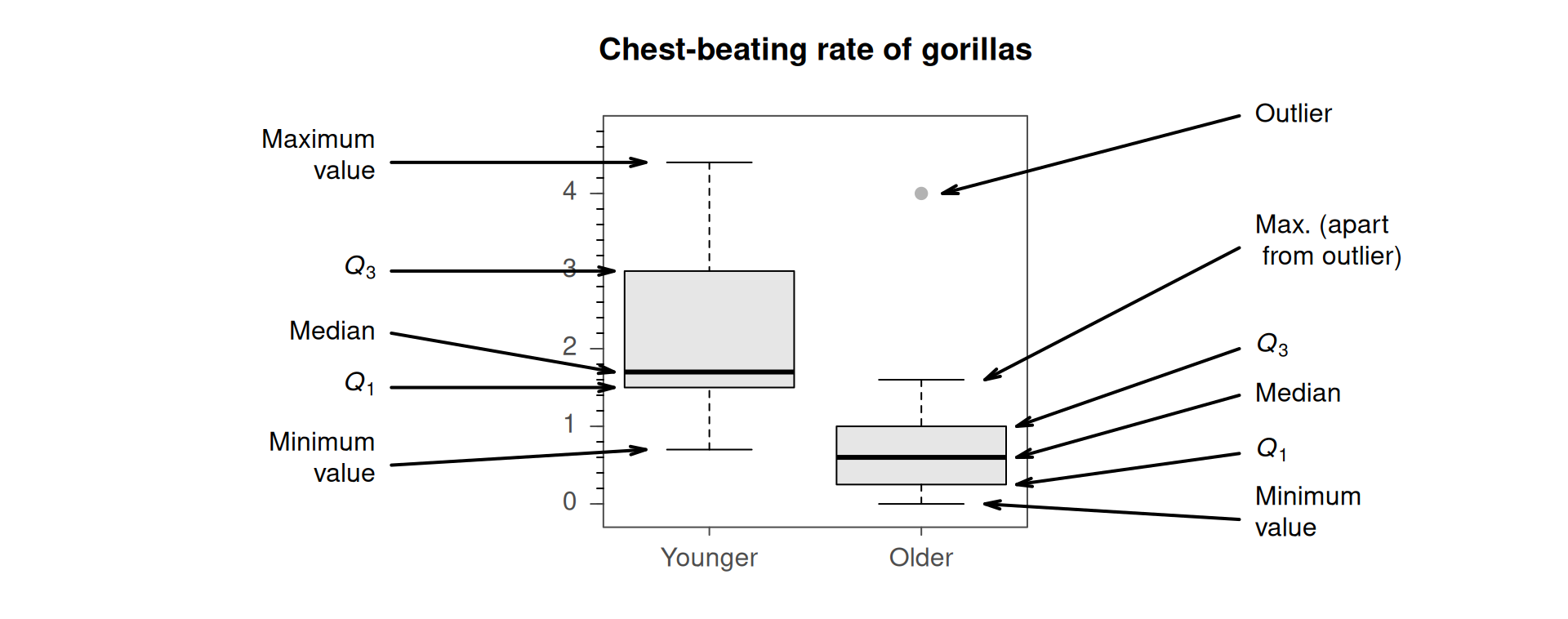 Explaining the boxplots for the chest-beating data.