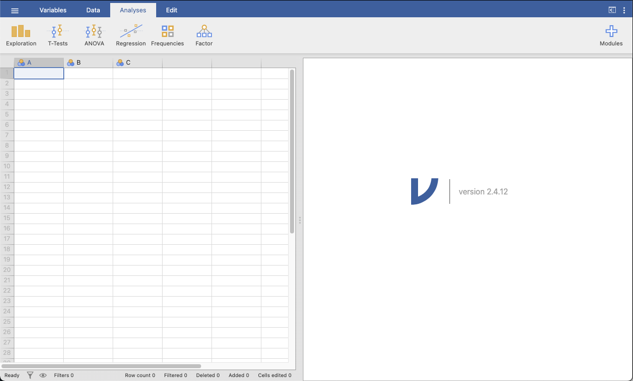 โปรแกรม jamovi เมื่อเปิดโปรแกรม