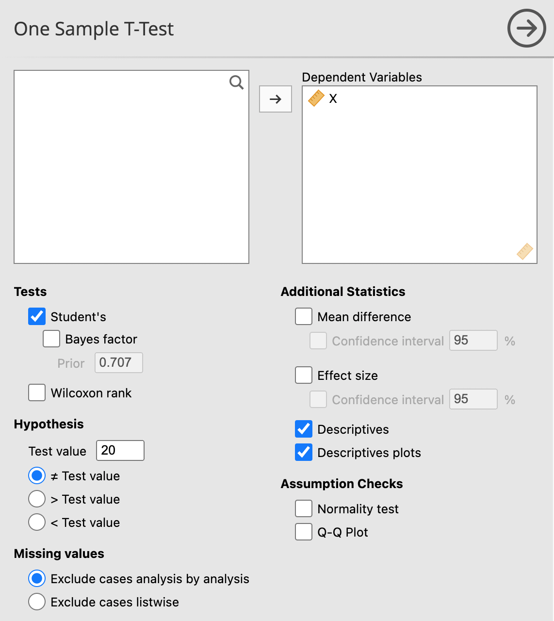 เมนู One Sample T-Test
