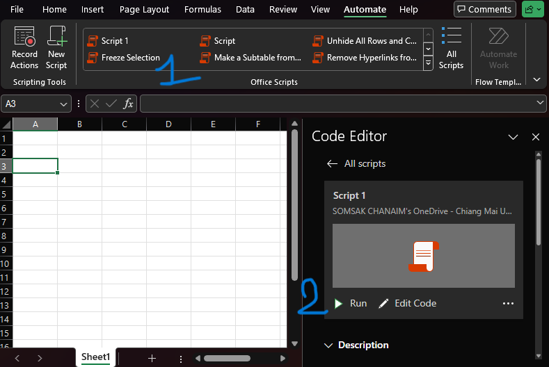 1) เลือก ไฟล์ที่ต้องการรัน 2) กด run