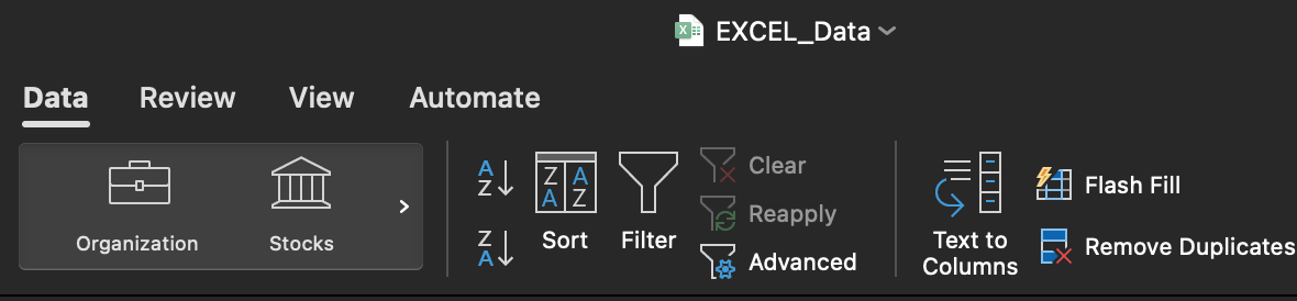 เมนู Data และตัวเลือก Text to Columns